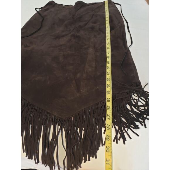 Zebra Leather Skirt sz 10 Brown Suede Fringe Hem & Tie Belt Western Movement - Picture 7 of 10